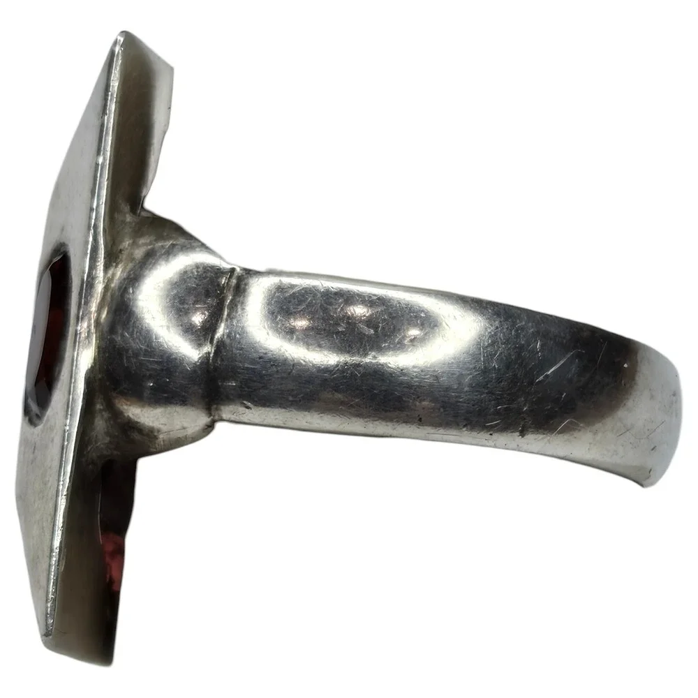 Vintage Square Ring Sterling Silver 925 Size 7.5 Red Garnet Statement Bold
